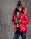 Below Zero Padded Jacket With Real Fur Trim, Red Color