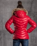 Below Zero Padded Jacket With Real Fur Trim, Red Color