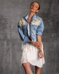 Alexandra Denim Jacket With Pearls, Blue Color