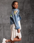 Alexandra Denim Jacket With Pearls, Blue Color