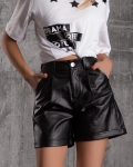 Princeton Faux Leather Shorts, Black Color