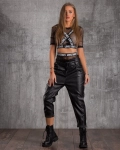 Skyfall Leather Trousers With Paper Bag Waist, Black Color