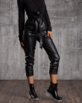 Shea High-Waisted Pleather Trousers, Black Color