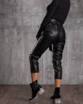 Shea High-Waisted Pleather Trousers, Black Color