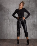 Shea High-Waisted Pleather Trousers, Black Color