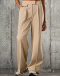 Toffee Wide-Leg Trousers, Beige Color