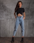 Century Jeans With Paperbag Waist, Black Color