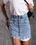 Avila Zip-Up Denim Skirt, Blue Color