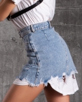 Avila Zip-Up Denim Skirt, Blue Color