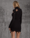 Lust Distressed Ribbed Dress, Black Color