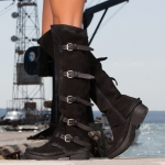 Aurora Knee high buckle boots, Black Color